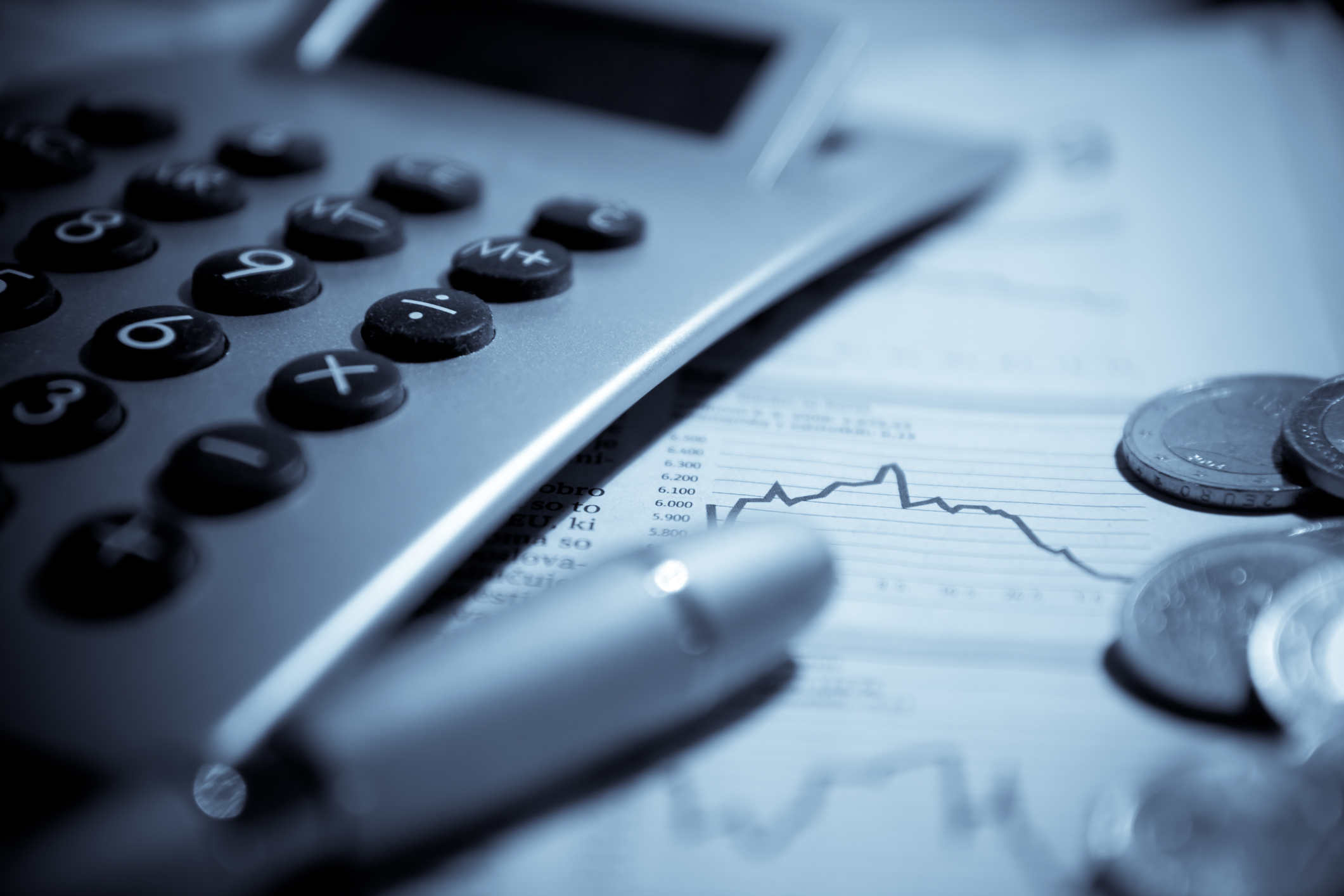 Calculating pen paper and coins