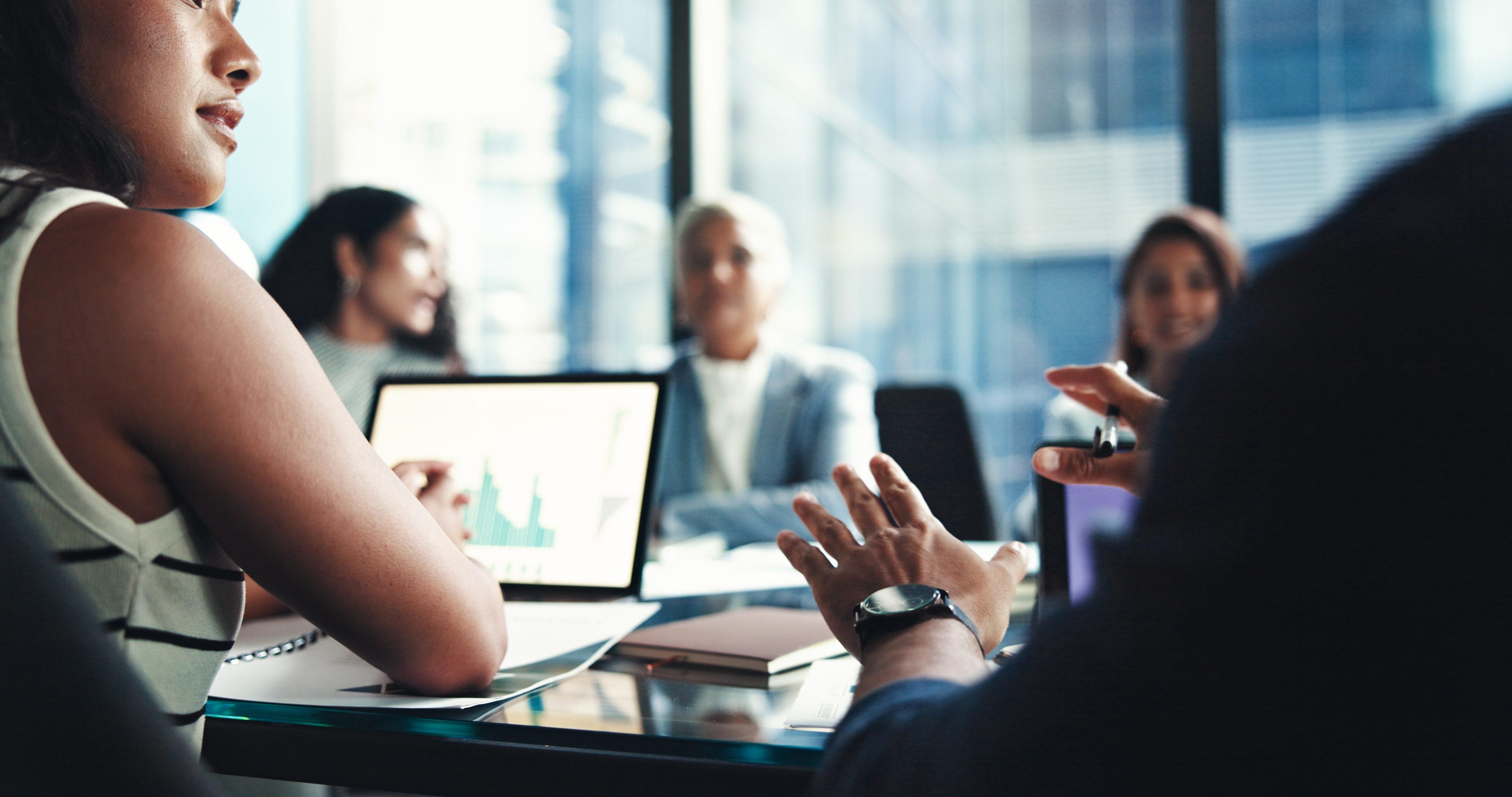 Investors meeting in corporate building
